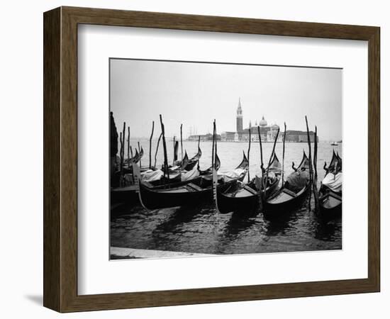 Gondolas and Gondoliers on a Rainy Day in Venice Italy, June 1965-null-Framed Photographic Print