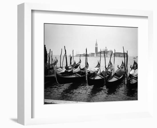 Gondolas and Gondoliers on a Rainy Day in Venice Italy, June 1965-null-Framed Photographic Print