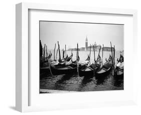 Gondolas and Gondoliers on a Rainy Day in Venice Italy, June 1965-null-Framed Photographic Print