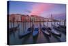 Gondolas at Dorsoduro, Venice, Veneto, Italy. in the Background the St. Mark's Bell Tower-ClickAlps-Stretched Canvas