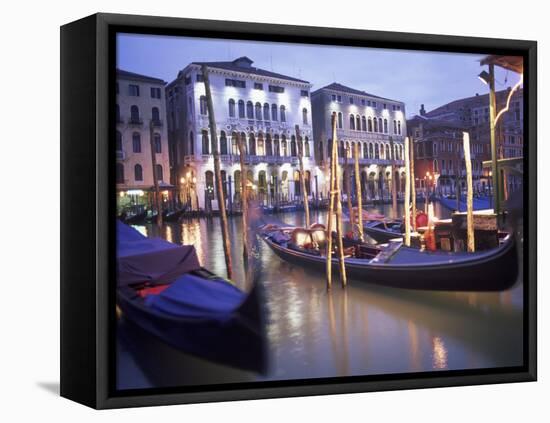 Gondolas at Night, Venice, Italy-Peter Adams-Framed Stretched Canvas