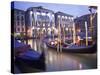 Gondolas at Night, Venice, Italy-Peter Adams-Stretched Canvas