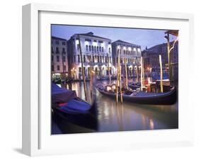 Gondolas at Night, Venice, Italy-Peter Adams-Framed Photographic Print