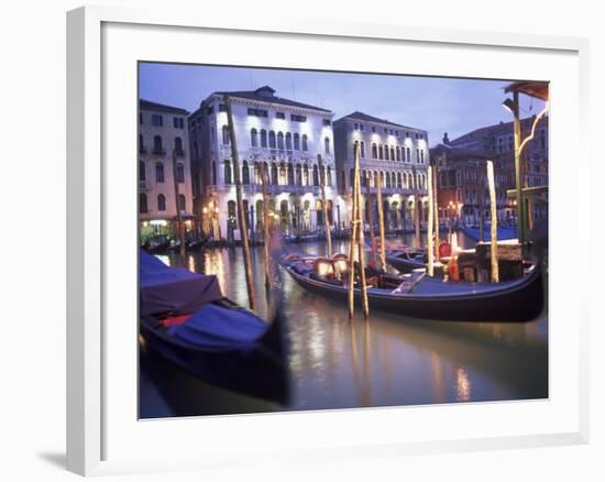 Gondolas at Night, Venice, Italy-Peter Adams-Framed Photographic Print