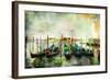 Gondolas - Beautiful Venetian Pictures - Oil Painting Style-Maugli-l-Framed Art Print