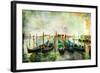 Gondolas - Beautiful Venetian Pictures - Oil Painting Style-Maugli-l-Framed Art Print