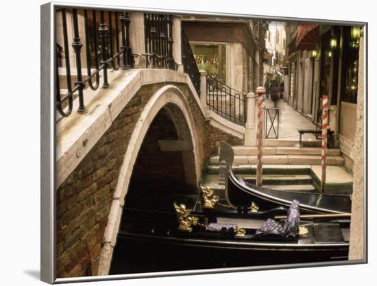 Gondolas Beside a Bridge, Venice, Veneto, Italy, Europe-Sergio Pitamitz-Framed Photographic Print