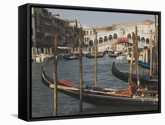 Gondolas, Grand Canal and Rialto Bridge, Venice, Unesco World Heritage Site, Veneto, Italy-James Emmerson-Framed Stretched Canvas