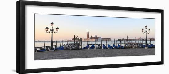 Gondolas Moored on the Lagoon, San Giorgio Maggiore Beyond, Riva Degli Schiavoni-Amanda Hall-Framed Photographic Print