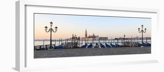 Gondolas Moored on the Lagoon, San Giorgio Maggiore Beyond, Riva Degli Schiavoni-Amanda Hall-Framed Photographic Print