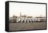 Gondolas Moored on the Lagoon, San Giorgio Maggiore Beyond, Riva Degli Schiavoni-Amanda Hall-Framed Stretched Canvas