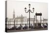 Gondolas Moored on the Lagoon, San Giorgio Maggiore Beyond, Riva Degli Schiavoni-Amanda Hall-Stretched Canvas