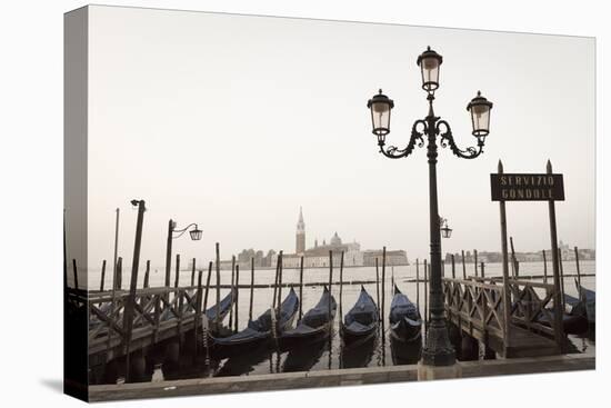 Gondolas Moored on the Lagoon, San Giorgio Maggiore Beyond, Riva Degli Schiavoni-Amanda Hall-Stretched Canvas