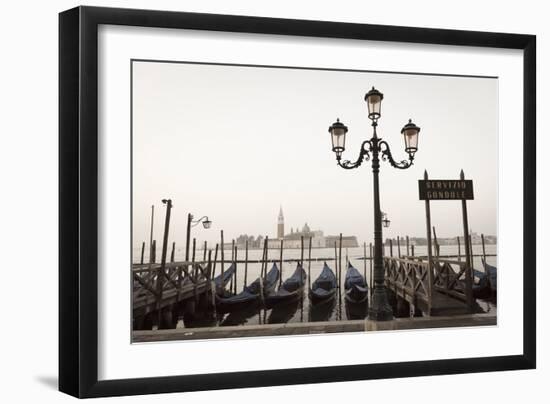 Gondolas Moored on the Lagoon, San Giorgio Maggiore Beyond, Riva Degli Schiavoni-Amanda Hall-Framed Photographic Print