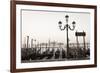 Gondolas Moored on the Lagoon, San Giorgio Maggiore Beyond, Riva Degli Schiavoni-Amanda Hall-Framed Photographic Print