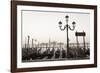 Gondolas Moored on the Lagoon, San Giorgio Maggiore Beyond, Riva Degli Schiavoni-Amanda Hall-Framed Photographic Print