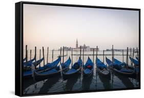 Gondolas Moored on the Lagoon, San Giorgio Maggiore Beyond, Riva Degli Schiavoni-Amanda Hall-Framed Stretched Canvas