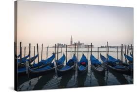 Gondolas Moored on the Lagoon, San Giorgio Maggiore Beyond, Riva Degli Schiavoni-Amanda Hall-Stretched Canvas