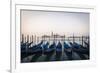 Gondolas Moored on the Lagoon, San Giorgio Maggiore Beyond, Riva Degli Schiavoni-Amanda Hall-Framed Photographic Print