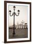 Gondolas Moored on the Lagoon, San Giorgio Maggiore Beyond, Riva Degli Schiavoni-Amanda Hall-Framed Photographic Print