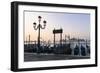 Gondolas Moored on the Lagoon, San Giorgio Maggiore Beyond, Riva Degli Schiavoni-Amanda Hall-Framed Photographic Print