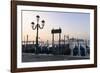 Gondolas Moored on the Lagoon, San Giorgio Maggiore Beyond, Riva Degli Schiavoni-Amanda Hall-Framed Photographic Print