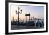 Gondolas Moored on the Lagoon, San Giorgio Maggiore Beyond, Riva Degli Schiavoni-Amanda Hall-Framed Photographic Print