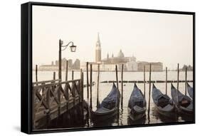 Gondolas Moored on the Lagoon, San Giorgio Maggiore Beyond, Riva Degli Schiavoni-Amanda Hall-Framed Stretched Canvas