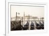 Gondolas Moored on the Lagoon, San Giorgio Maggiore Beyond, Riva Degli Schiavoni-Amanda Hall-Framed Photographic Print