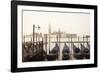 Gondolas Moored on the Lagoon, San Giorgio Maggiore Beyond, Riva Degli Schiavoni-Amanda Hall-Framed Photographic Print