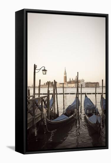 Gondolas Moored on the Lagoon, San Giorgio Maggiore Beyond, Riva Degli Schiavoni-Amanda Hall-Framed Stretched Canvas