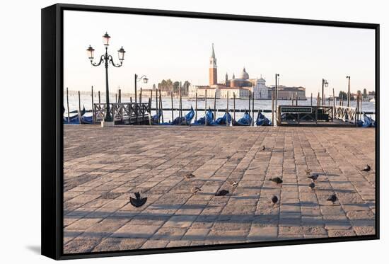 Gondolas Moored on the Lagoon, San Giorgio Maggiore Beyond, Riva Degli Schiavoni-Amanda Hall-Framed Stretched Canvas