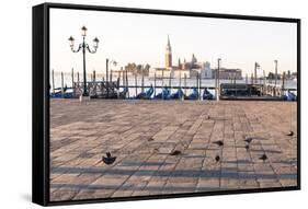 Gondolas Moored on the Lagoon, San Giorgio Maggiore Beyond, Riva Degli Schiavoni-Amanda Hall-Framed Stretched Canvas