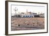 Gondolas Moored on the Lagoon, San Giorgio Maggiore Beyond, Riva Degli Schiavoni-Amanda Hall-Framed Photographic Print