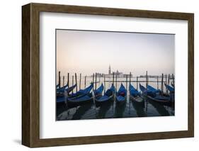 Gondolas Moored on the Lagoon, San Giorgio Maggiore Beyond, Riva Degli Schiavoni-Amanda Hall-Framed Photographic Print