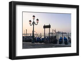 Gondolas Moored on the Lagoon, San Giorgio Maggiore Beyond, Riva Degli Schiavoni-Amanda Hall-Framed Photographic Print