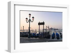 Gondolas Moored on the Lagoon, San Giorgio Maggiore Beyond, Riva Degli Schiavoni-Amanda Hall-Framed Photographic Print