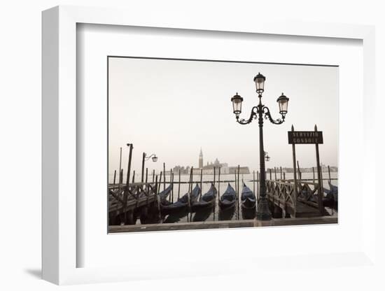 Gondolas Moored on the Lagoon, San Giorgio Maggiore Beyond, Riva Degli Schiavoni-Amanda Hall-Framed Photographic Print