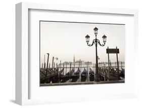 Gondolas Moored on the Lagoon, San Giorgio Maggiore Beyond, Riva Degli Schiavoni-Amanda Hall-Framed Photographic Print