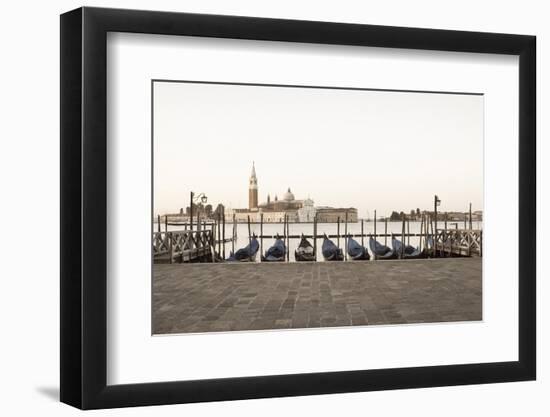 Gondolas Moored on the Lagoon, San Giorgio Maggiore Beyond, Riva Degli Schiavoni-Amanda Hall-Framed Photographic Print