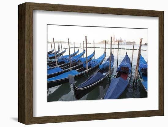 Gondolas Moored on the Lagoon, San Giorgio Maggiore Beyond, Riva Degli Schiavoni-Amanda Hall-Framed Photographic Print