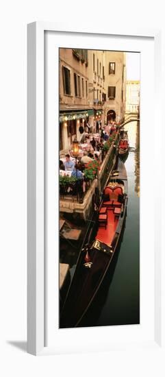 Gondolas Moored Outside of a Cafe, Venice, Italy-null-Framed Photographic Print