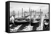 Gondolas near Saint Mark Square in Venice, Italy. Black and White Image.-Zoom-zoom-Framed Stretched Canvas