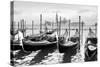 Gondolas near Saint Mark Square in Venice, Italy. Black and White Image.-Zoom-zoom-Stretched Canvas