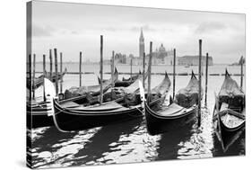 Gondolas near Saint Mark Square in Venice, Italy. Black and White Image.-Zoom-zoom-Stretched Canvas