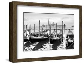 Gondolas near Saint Mark Square in Venice, Italy. Black and White Image.-Zoom-zoom-Framed Photographic Print
