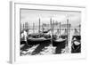 Gondolas near Saint Mark Square in Venice, Italy. Black and White Image.-Zoom-zoom-Framed Photographic Print