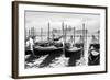 Gondolas near Saint Mark Square in Venice, Italy. Black and White Image.-Zoom-zoom-Framed Photographic Print