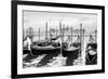 Gondolas near Saint Mark Square in Venice, Italy. Black and White Image.-Zoom-zoom-Framed Photographic Print