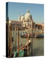 Gondolas near the Grand Canal and the Santa Maria Della Salute, Venice, Italy-Janis Miglavs-Stretched Canvas